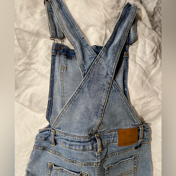 LUCKY BRAND Denim Overalls Washed Ripped Bib Crop Distressed Raw Edge Jeans 12 - Picture 3 of 13